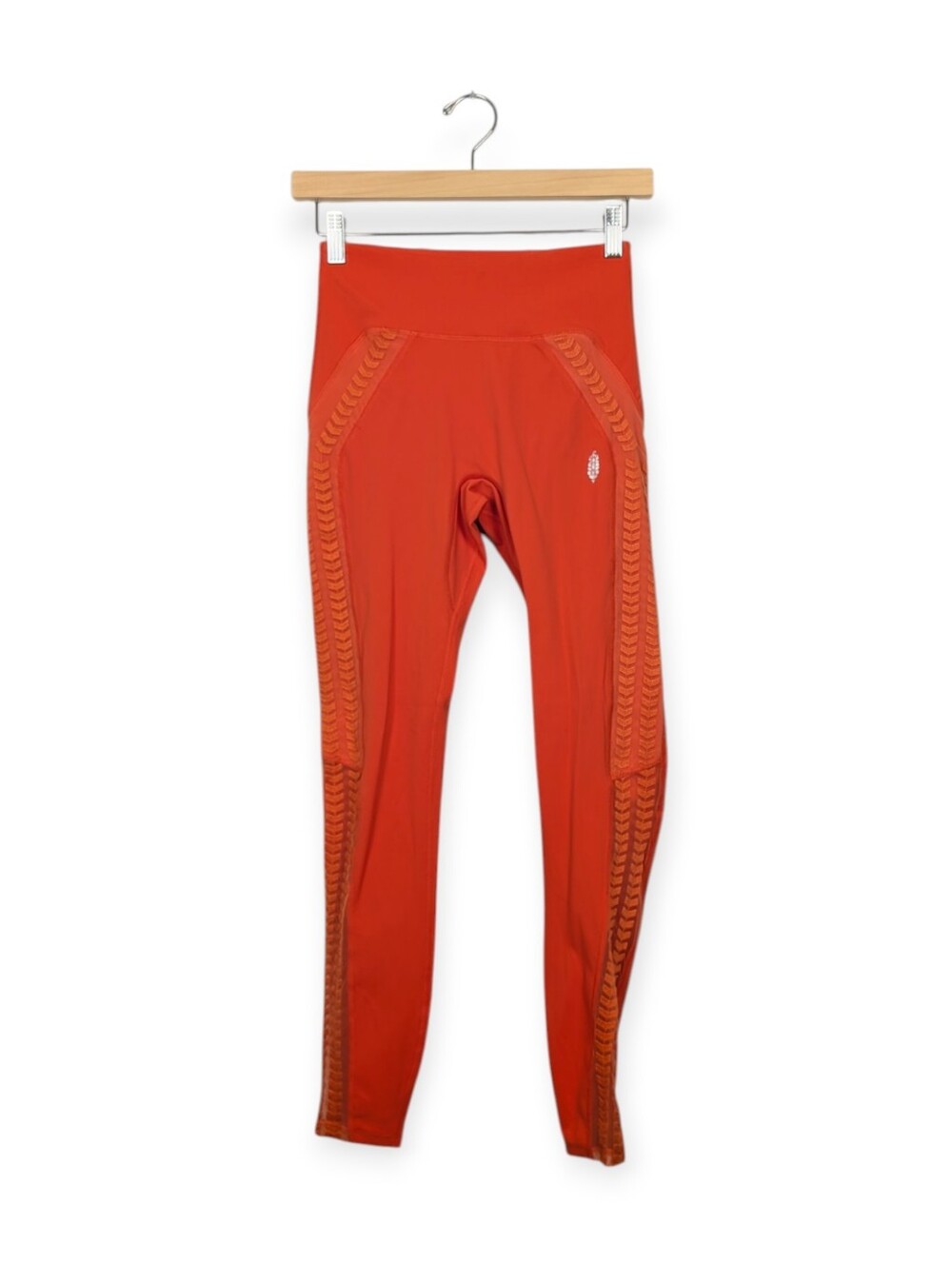 Free People Movement Orange High Rise Leggings Chevron Panel Activewear Size XS